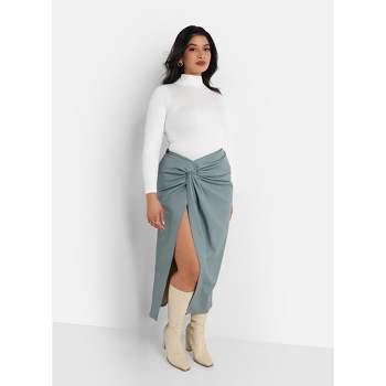 Rebdolls Women's Larsa Vegan Leather Thigh Slit Maxi Bodycon Skirt