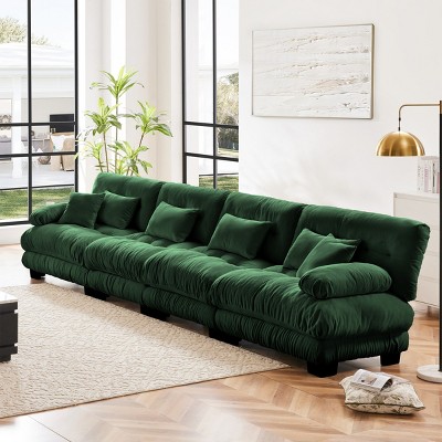4-Seater Chenille Cloud Sectional Sofa,Modular Deep Seat Couch, Comfy Upholstered Sofa with Bolster Arms for Living Room, Apartment-Tanpinhause