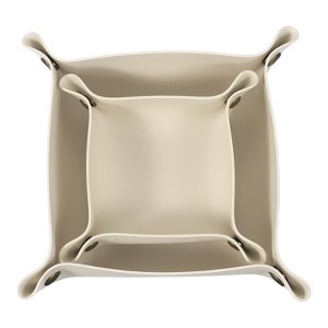 Unique Bargains PU Leather Anti-Slip Square Key Jewelry Valet Tray 4.9" x 4.9" 2 Pcs Beige - 1 of 4