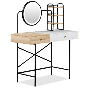 Gulches 40" White+ Light Brown Vanity Tables Desk with Adjustable Mirror Wireless Charging - 1 of 4