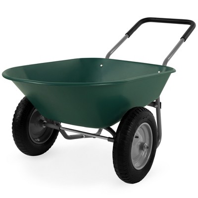 Best Choice Products Dual-Wheel Home Wheelbarrow Yard Garden Cart for Lawn, Construction - Green