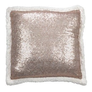 18"x18" Poly Filled with Faux Shearling Square Sequin Throw Pillow Champagne - Saro Lifestyle: Modern Indoor Decor, Zipper Closure - 1 of 3