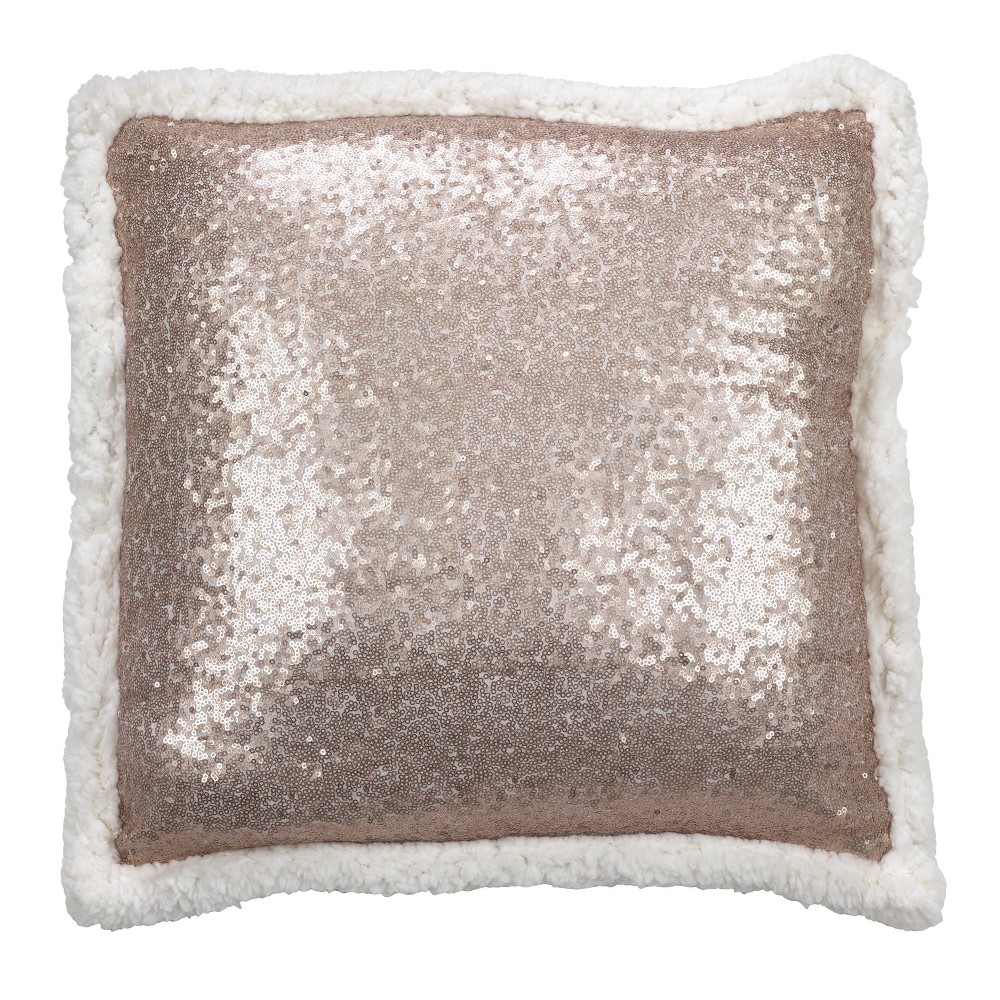 Photos - Pillow 18"x18" Poly Filled with Faux Shearling Square Sequin Throw  Champag