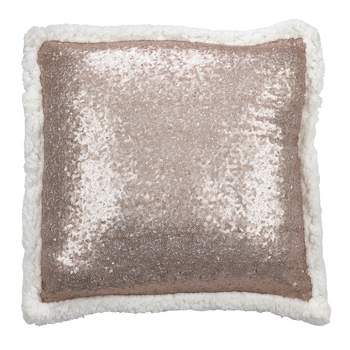 18"x18" Poly Filled with Faux Shearling Square Sequin Throw Pillow Champagne - Saro Lifestyle