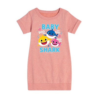 - Baby Shark - Baby Shark Family Doo Doo Doo Graphic Short Sleeve Fleece Dress