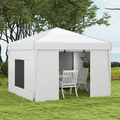 White Steel Pop-Up Canopy Tent with Sidewalls and Mesh Windows