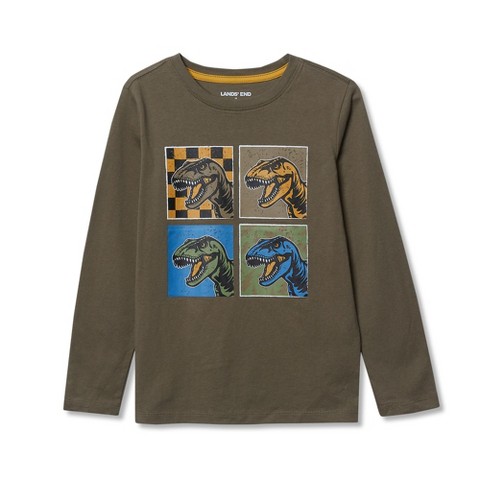 Lands' End Kids Long Sleeve Graphic Tee - Large - Dusty Olive Dino Art