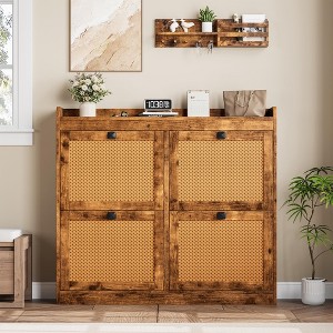 4-Drawer Rattan Shoe Cabinet - Wooden Flip-Door Organizer with Adjustable Shelves, Freestanding Storage for Entryway, Hallway & Closet - 1 of 4