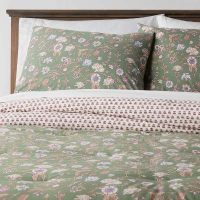 Boho Reversible Printed Comforter & Sham Set Green Floral - Threshold ...