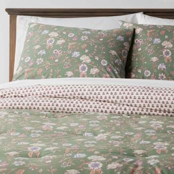 Boho Reversible Printed Comforter & Sham Set Green Floral - Threshold™