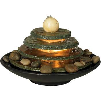 John Timberland Pyramid Rustic Zen 4 Tier Pyramid Indoor Tabletop Water Fountain with Light 10" for Table Office Desk Bedroom Living Room Relaxation