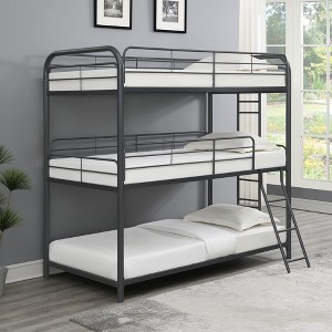 Twin Over Twin Over Twin Metal Bunk Bed with Ladder and Guardrails - 1 of 4