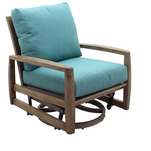 Courtyard Casual Avalon FSC Teak Swivel Glider Teak in Heather Gray finish Sling deck under cushion for comfort Sunbrella Fabric - 1 of 4