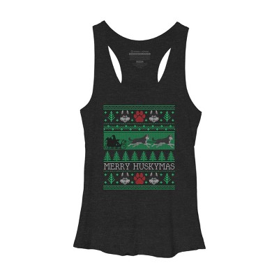 Women's Design By Humans Christmas Siberian Husky Dog Funny Husky Ugly Christmas Sweater By pahari Racerback Tank Top