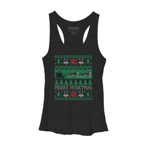 Women's Design By Humans Christmas Siberian Husky Dog Funny Husky Ugly Christmas Sweater By pahari Racerback Tank Top - 1 of 3
