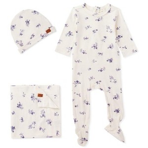 MiniMoi 3 Piece Baby Girls Floral Toile Rayon from Bamboo Blend Footie Set - 1 of 3