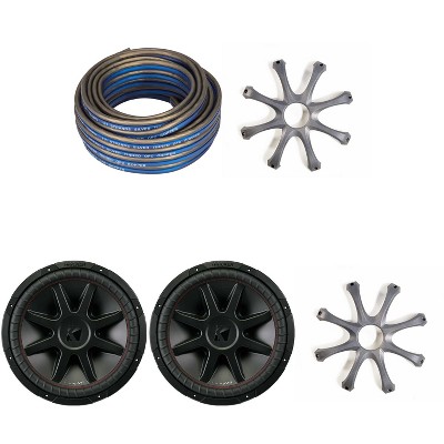 Kicker (2) CompVR 15-Inch (38cm) Subwoofer, DVC, 4-Ohm, w/ GR150 Grills & Speaker Wire Bundle