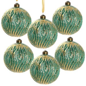Whisen D3.9" Christmas Ball Ornaments, Glass Decorative Hanging Ball Christmas Tree Ornaments, Set of 6 - 1 of 4