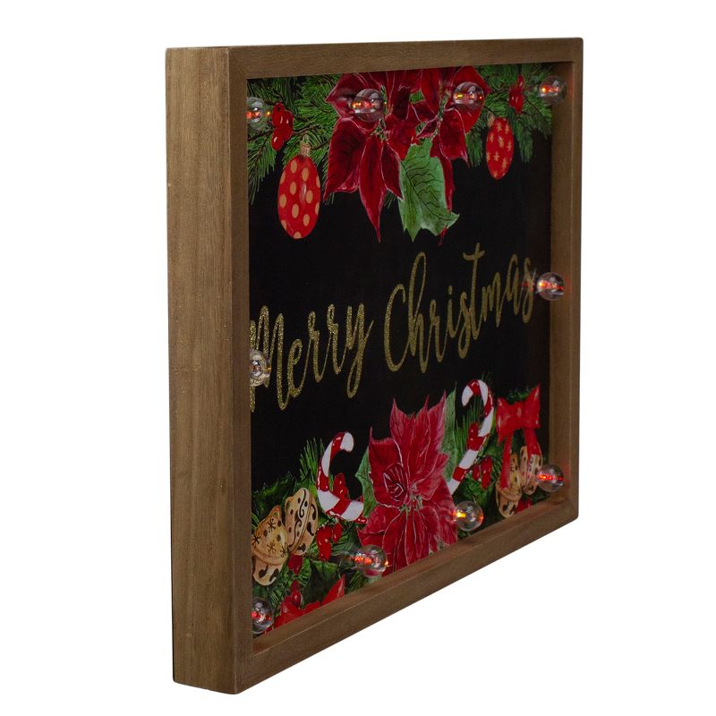 Northlight 15.75" Brown "Merry Christmas" with Poinsettias Wooden Christmas Plaque, 2 of 4