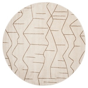 Ivory/Gray Abstract Loomed Round Area Rug - (7