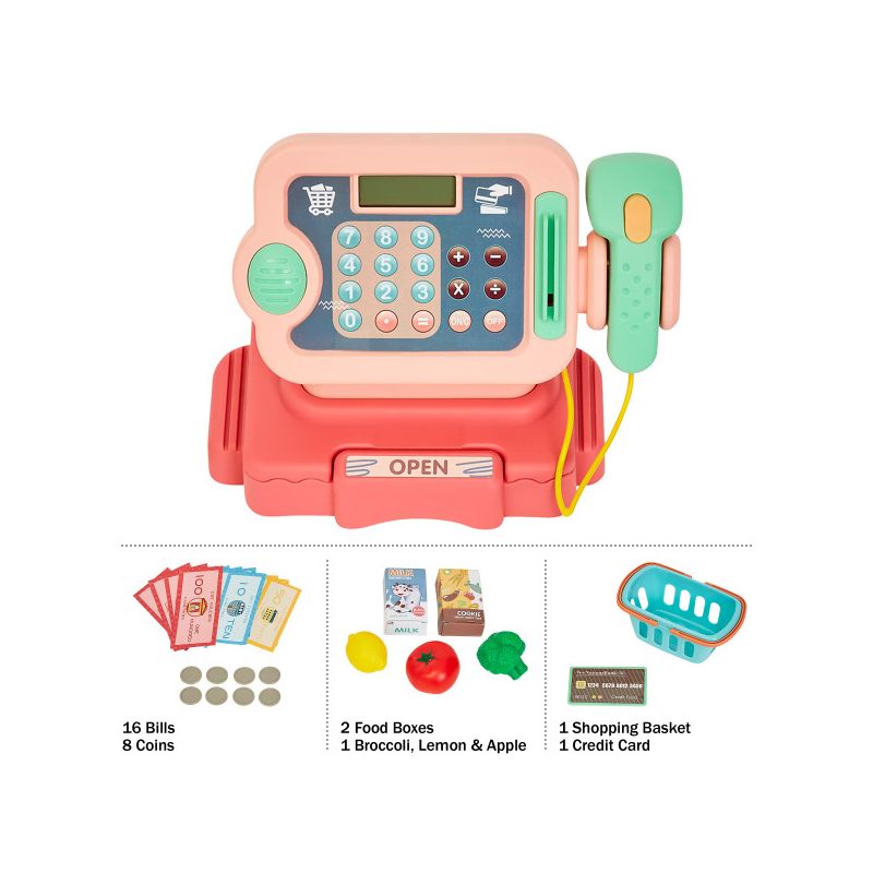 Toy Time Pretend Play Grocery Store Cash Register 30-Piece Playset - Pink, 4 of 10