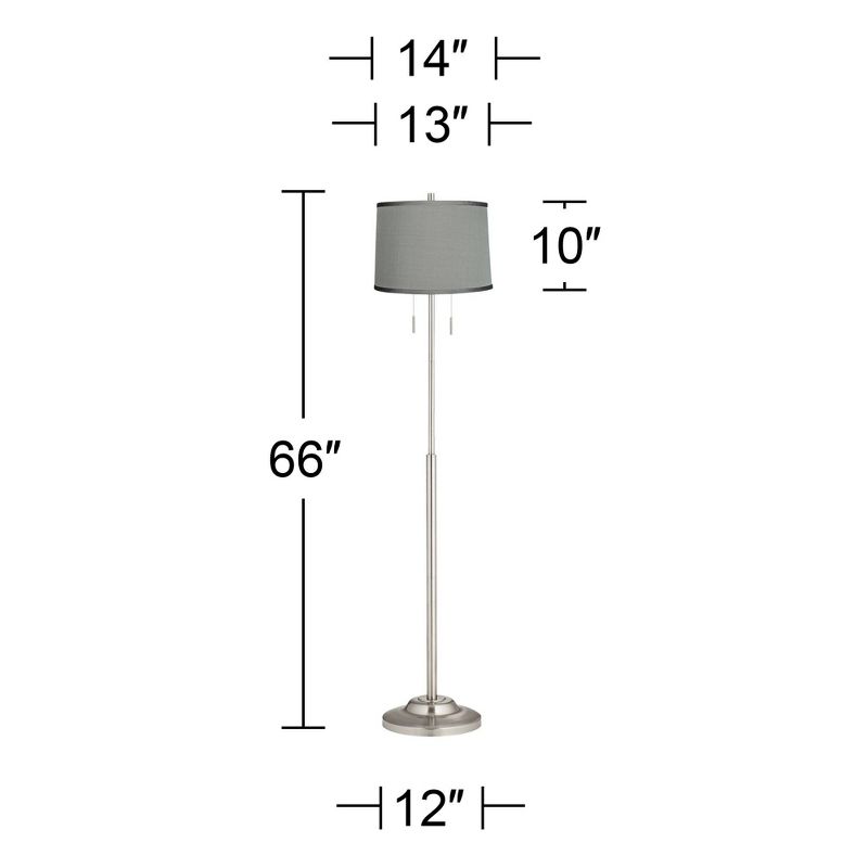 360 Lighting Abba Modern Floor Lamp Standing 66" Tall Brushed Nickel Platinum Gray Dupioni Silk Drum Shade for Living Room Bedroom Office House Home, 4 of 5