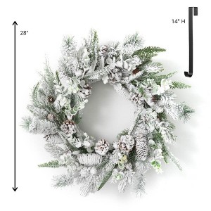 Sullivans Artificial Flocked Pine 24"H  Wreath and 14"H Hanger Set, White and Black - 1 of 4