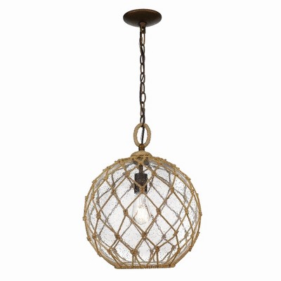 Burnished Chestnut Globe Pendant with Seeded Glass and Rope