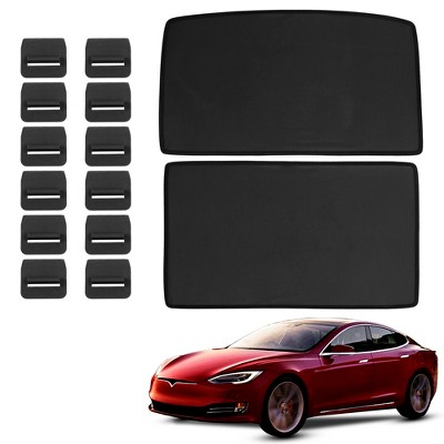 X AUTOHAUX Glass Roof Sunroof for Tesla Model S Polyester Automotive Sunshades Black 2 Pcs