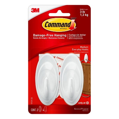 3M Command No Damage Hooks 6pk 3 in. L White 12 Strips Included Holds up to  3lbs