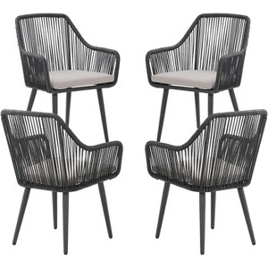 SUGOLD Outdoor Patio Dining Chairs Set of 4, Woven Rattan Chairs with Armrest & Cushions Kitchen Wicker Dining Chairs - 1 of 1