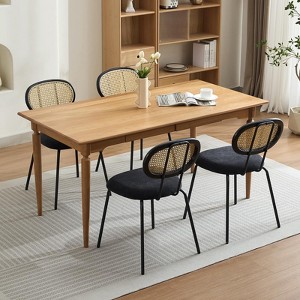 Mid-Century Dining Chairs Set for Living Room,Modern Velvet Upholstered Chairs with Rattan Backrest & Sturdy Metal Legs for Kitchen - 1 of 4