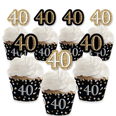 Big Dot of Happiness Adult 40th Birthday - Gold - Cupcake Decoration - Birthday Party Cupcake Wrappers and Treat Picks Kit - Set of 24