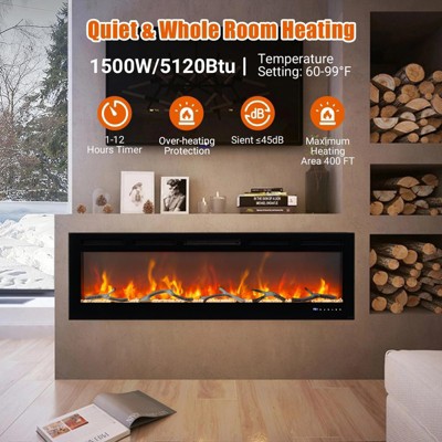 Ultra-Thin Wall Mounted Electric Fireplace, 1500W Heater with Multicolor LED Flames, Adjustable Brightness, Remote & Touch Control