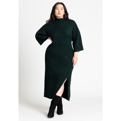 ELOQUII Women's Plus Size Funnel Neck Wide Sleeve Midi Dress