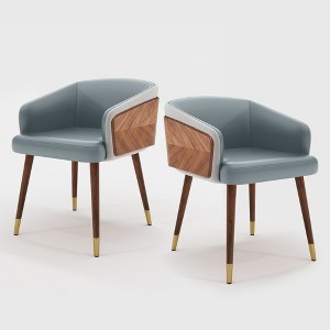 ARTPLAN Mid Century Modern Dining Chair Set of 2,Faux Leather Uphoolsted Accent Arm Chair,Walnut with Beech Feet for Dining Room/Home Office - 1 of 4