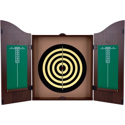 Toy Time Wooden Dartboard Cabinet Set - 18", Dark Walnut