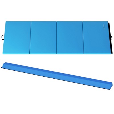 BalanceFrom Fitness 96 x 48 Inch All Purpose Exercise Mat Bundled with 8 Foot Balance Beam Foldable Gymnastic Activity Set, Blue