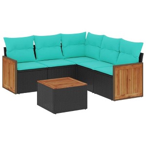 vidaXL 6 Piece Patio Sofa Set with Cushions Black Poly Rattan - 1 of 4