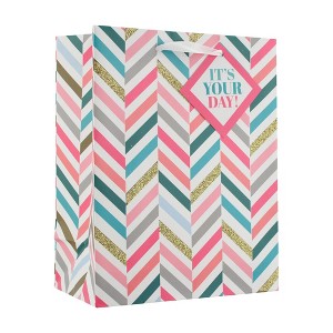 Small Glittered Chevron Gift Bag - Spritz™: Multicolor Herringbone, Birthday & All Occasions, 9.75" x 7.75" x 4" - 1 of 2