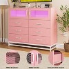 Garvee Modern Dresser for Bedroom with 6 Drawers & 2-Door Storage Cabinet ¨C Multi-Functional TV Stand with LED Lights & Charging Station, Pink - 2 of 4