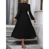 Coolmee Women's Fashion Dresses Long Lantern Sleeve Floral Midi Dresses V Neck Casual Flowy A-line Waisted Boho Vacation Midi Dress S Black - 3 of 4