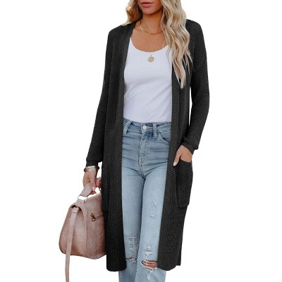 Womens Casual Knit Cardigan Long Sleeve Mid Length Fitted Pocket Sweater Cardigan