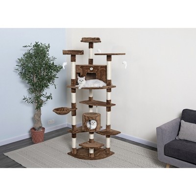 80" Brown Faux Fur Cat Tree with Sisal Scratching Posts