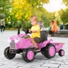 Costway 2-in-1 Electric Toy Car 12V Kids Ride On Tractor w/Trailer Remote Control Lights Grayish Gree/Red/Pink/Green - 3 of 4