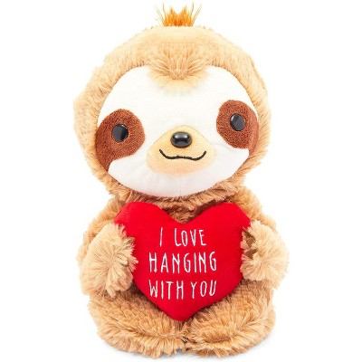 Blue Panda Sloth Plush Toy with Red Heart, I Love Hanging with You Stuffed Animal (10 in)