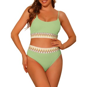 Elerevyo Women's High Waisted Ribbed Adjustable Spaghetti Straps Push Up Swimsuit Bathing Suits 2 Pcs - 1 of 4