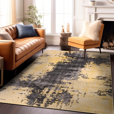 Yellow and Gray Abstract Distressed 5' x 7' Area Rug
