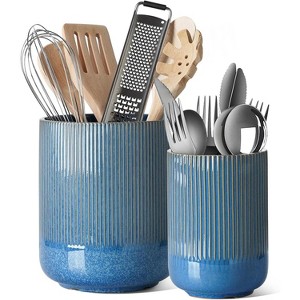 Utensil Holder, 7.3"+5.4" Ceramic Kitchen Utensil Holder for Countertop, Large Cooking Utensil Crocks - 1 of 4