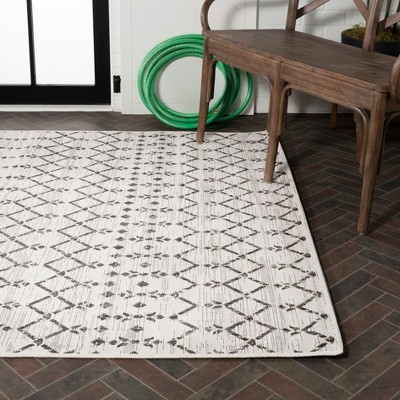 Boho-Chic Moroccan Tribal Geometric Black & Gray 9' x 12' Outdoor Rug